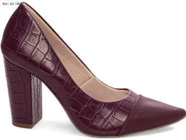 Scarpin Croco Bordô Marsala com Salto Grosso