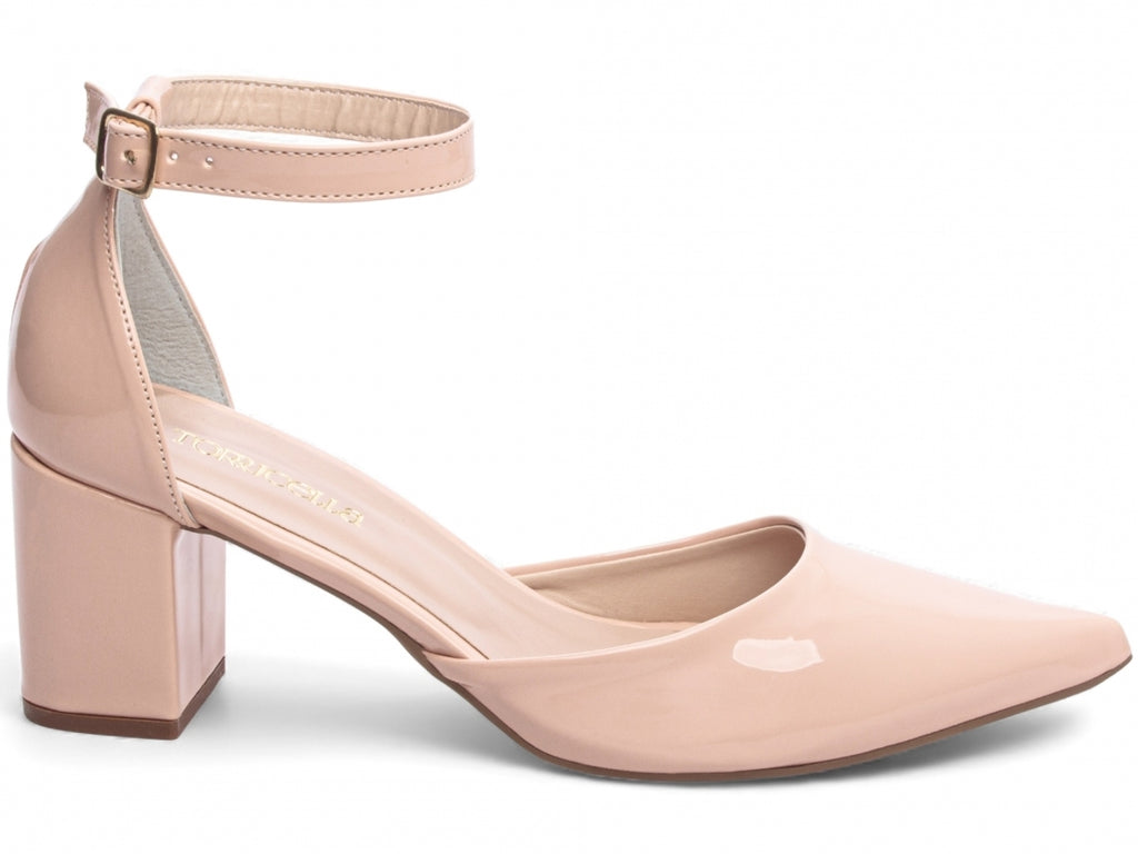 Scarpin Feminino Verniz Rosé com Fivela Dourada