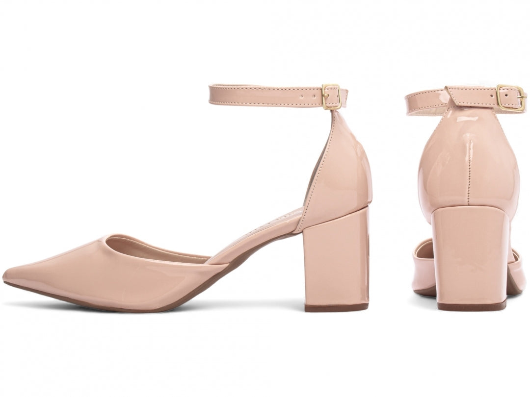Scarpin Feminino Verniz Rosé com Fivela Dourada