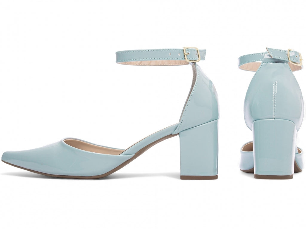Scarpin Feminino Verniz Azul com Fivela Dourada