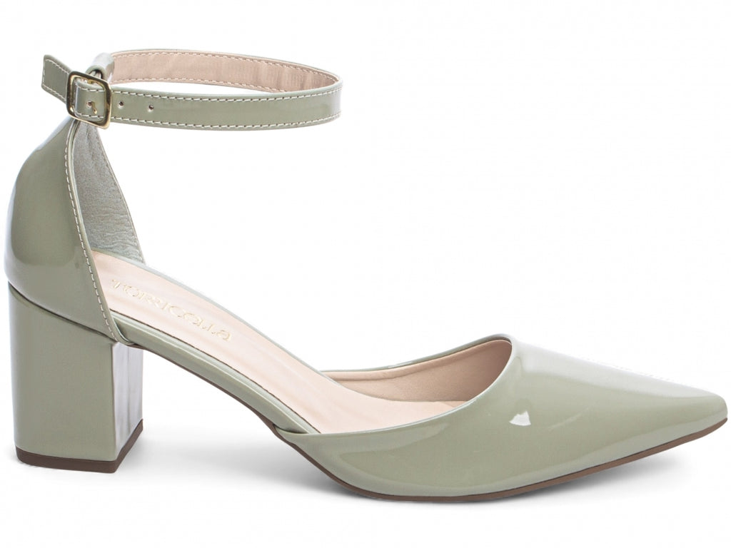 Scarpin Feminino Verniz Verde com Fivela Dourada