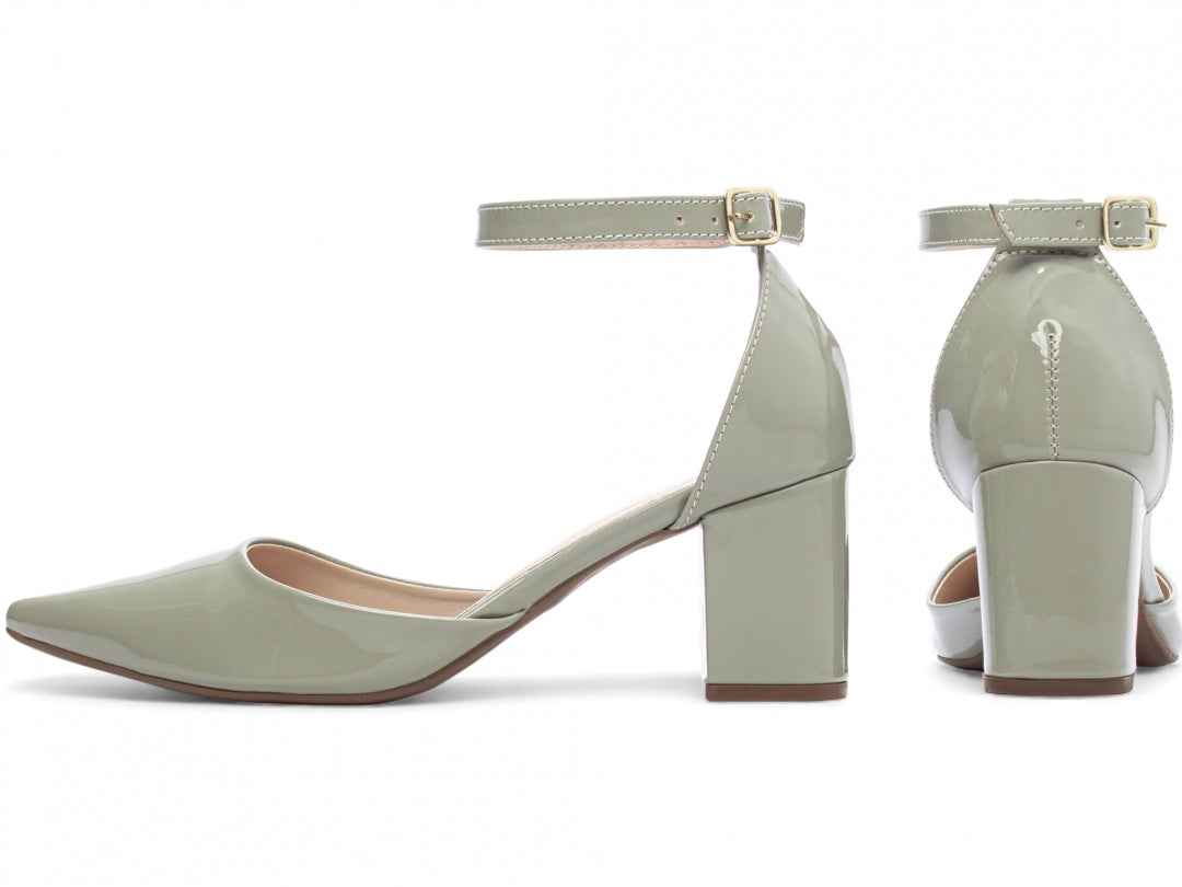 Scarpin Feminino Verniz Verde com Fivela Dourada