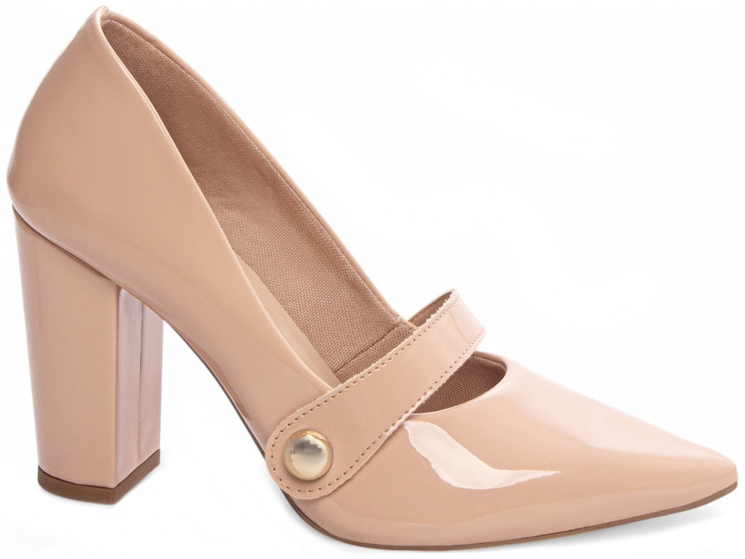 Scarpin Feminino Verniz Rosé com Tira e Detalhe Dourado