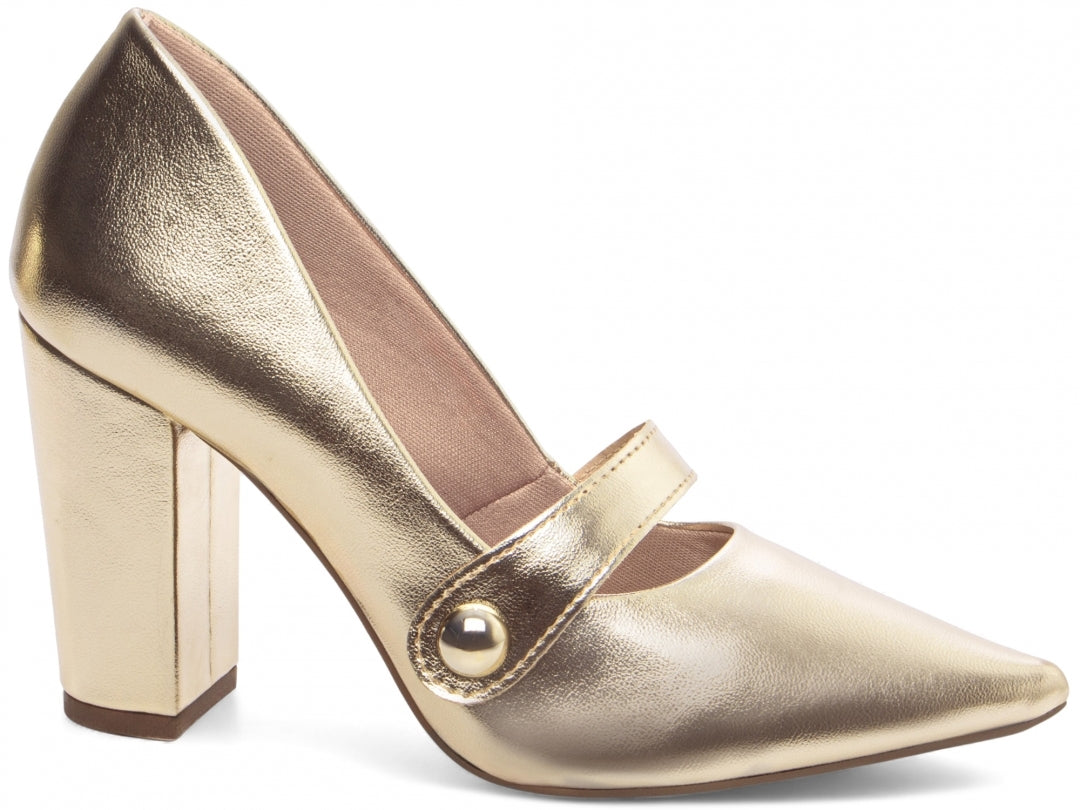 Scarpin Dourado com Aplique Lateral