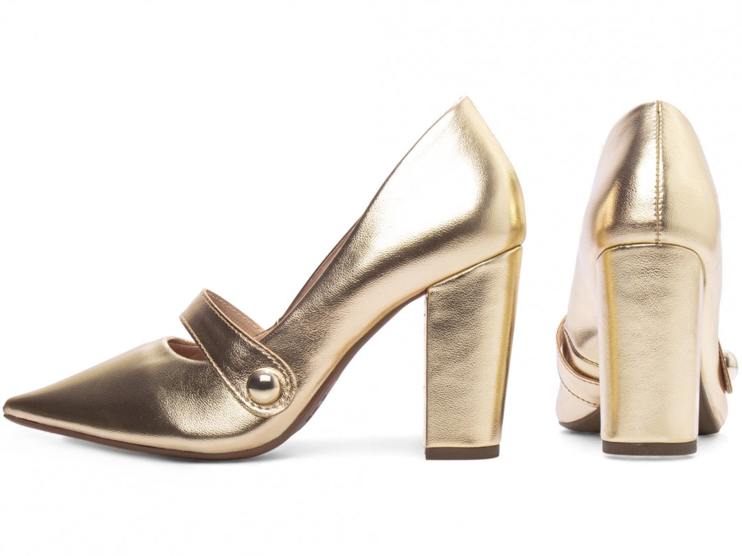 Scarpin Dourado com Aplique Lateral