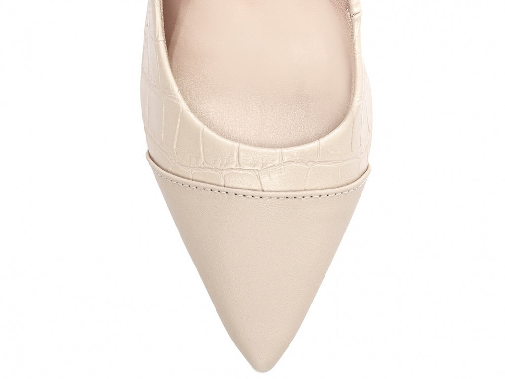 Scarpin Croco Bege Marfim com Salto Grosso