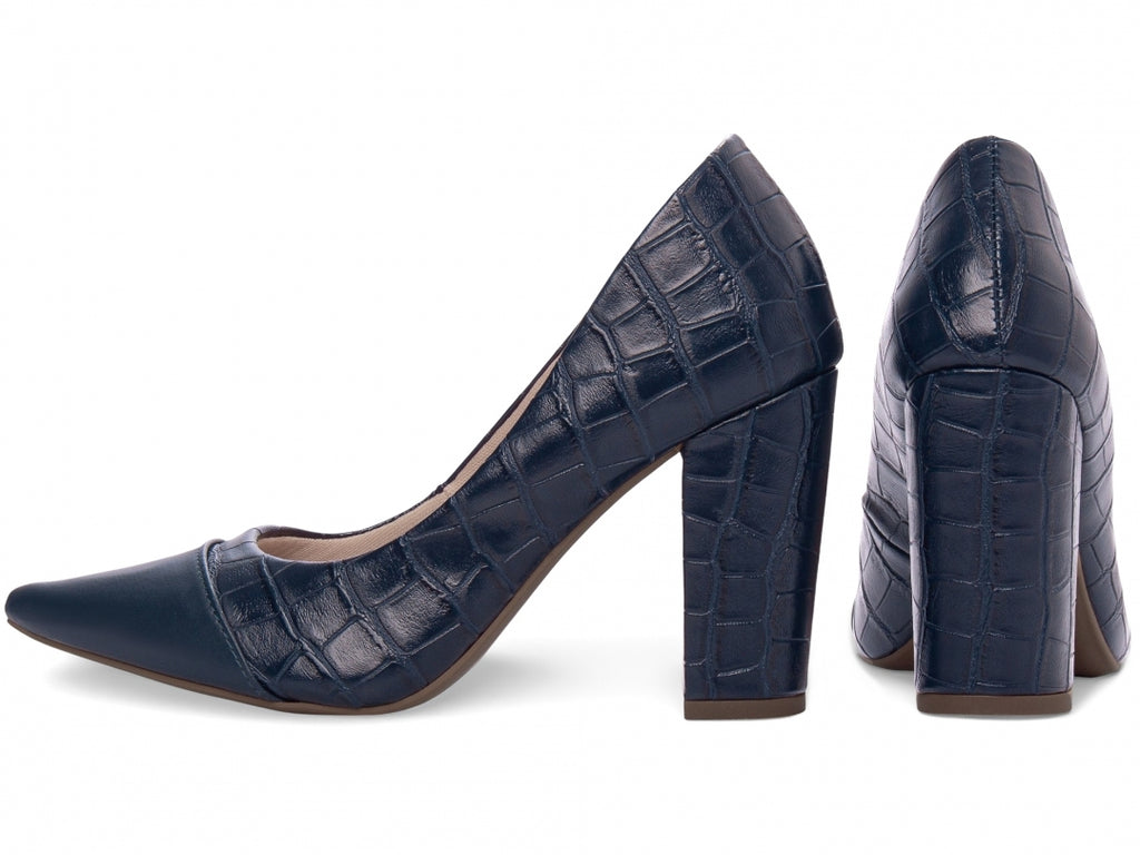 Scarpin Feminino Croco Azul Marinho
