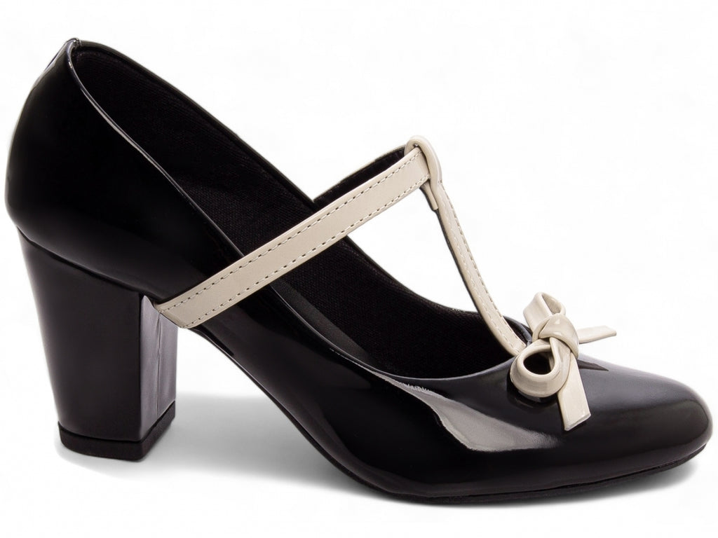 Scarpin Boneca Mary Jane Preto e Off White