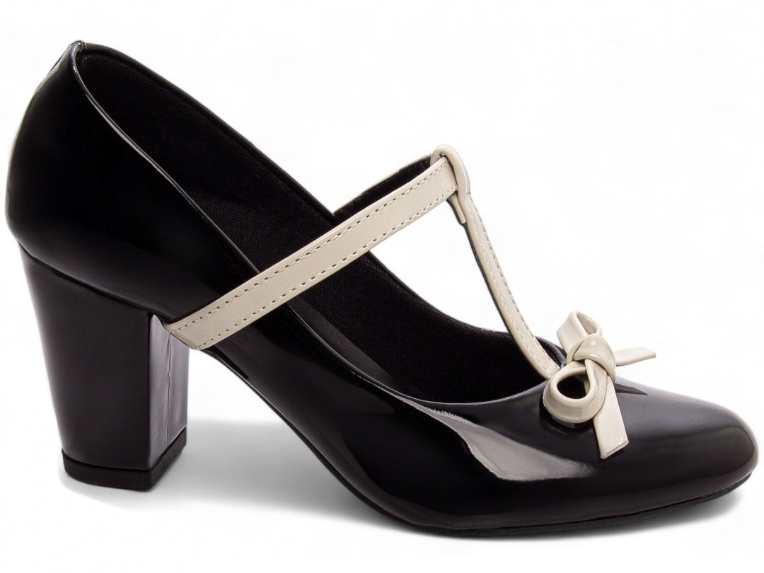 Scarpin Boneca Mary Jane Preto e Off White