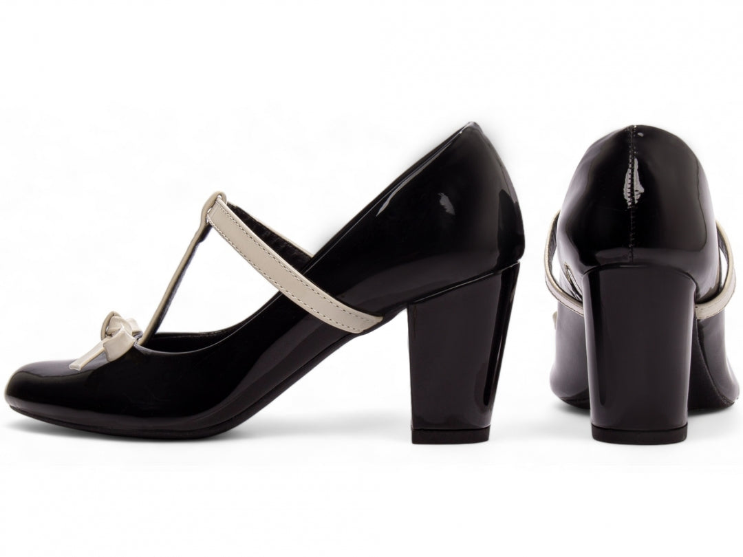 Scarpin Boneca Mary Jane Preto e Off White