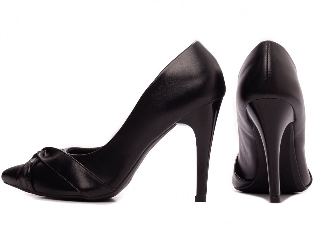 Scarpin Bico Fino Preto com Tiras em Nó