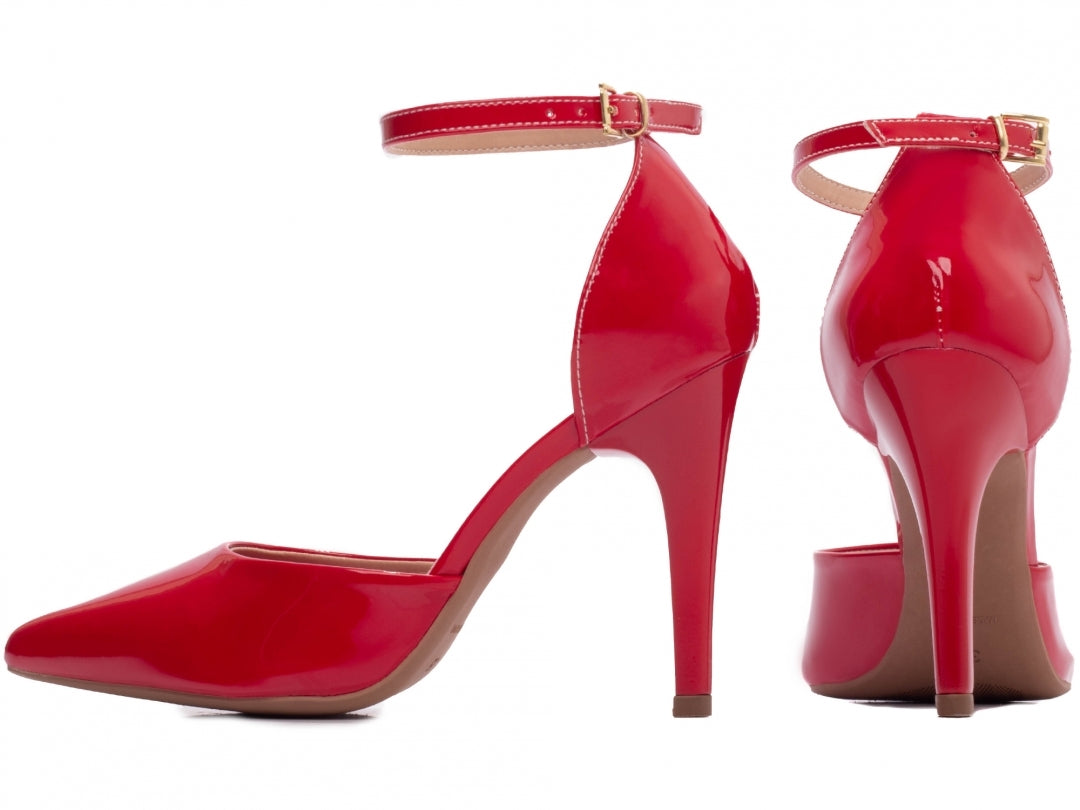 Scarpin Feminino Verniz Vermelho com Fivela Dourada