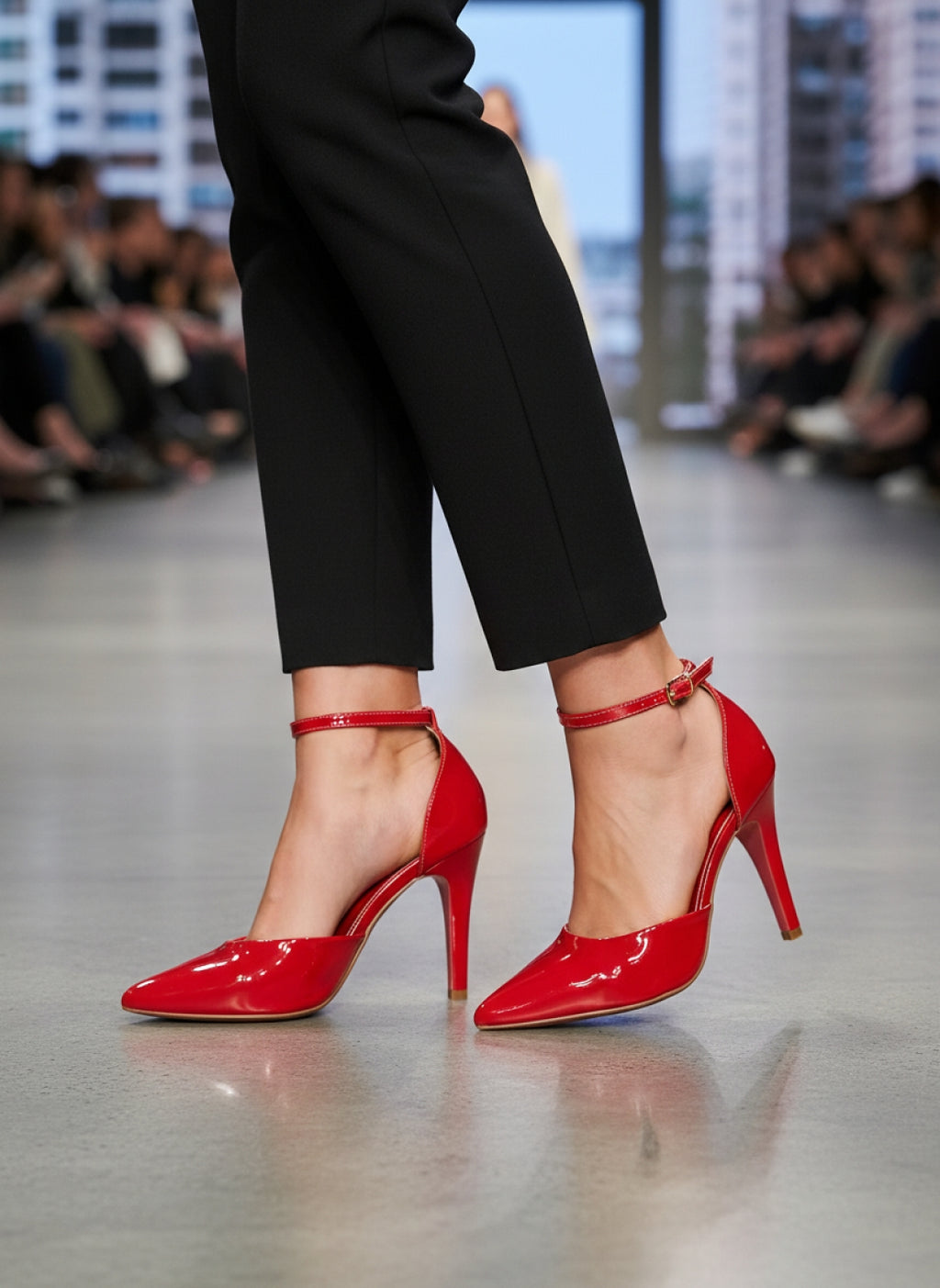Scarpin Feminino Verniz Vermelho com Fivela Dourada