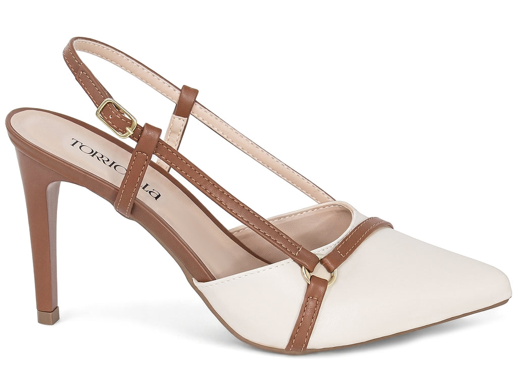 Scarpin Slingback Off White e Caramelo
