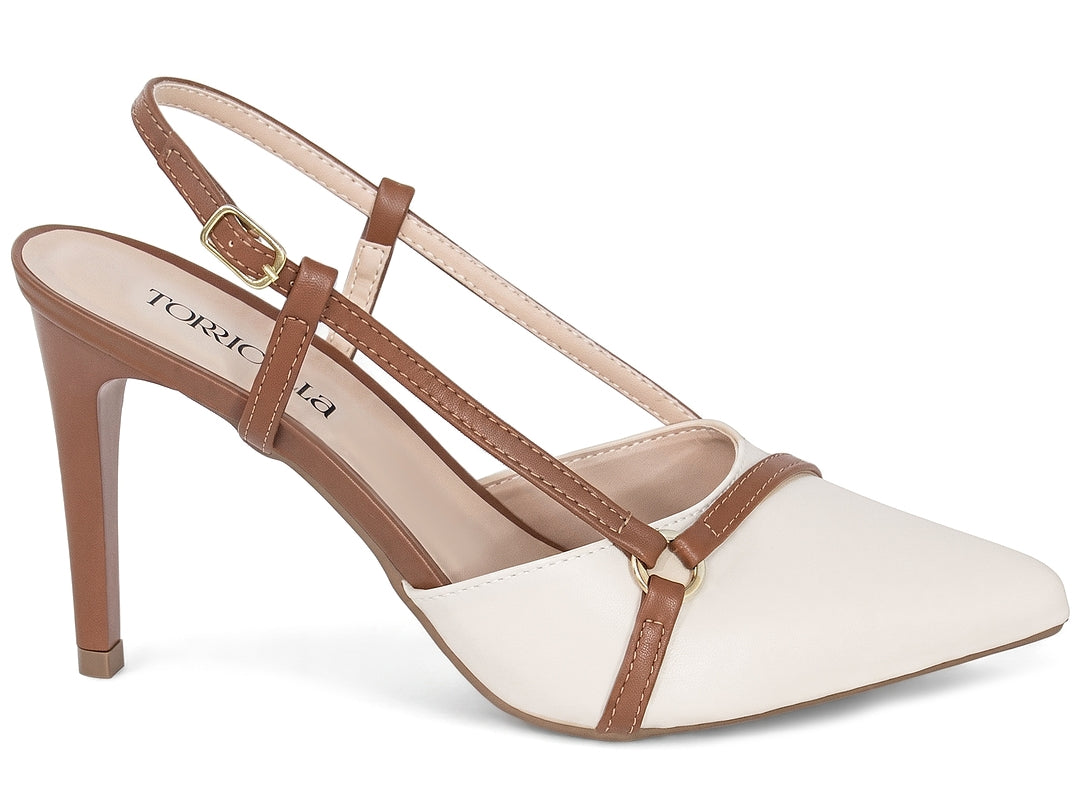 Scarpin Slingback Off White e Caramelo