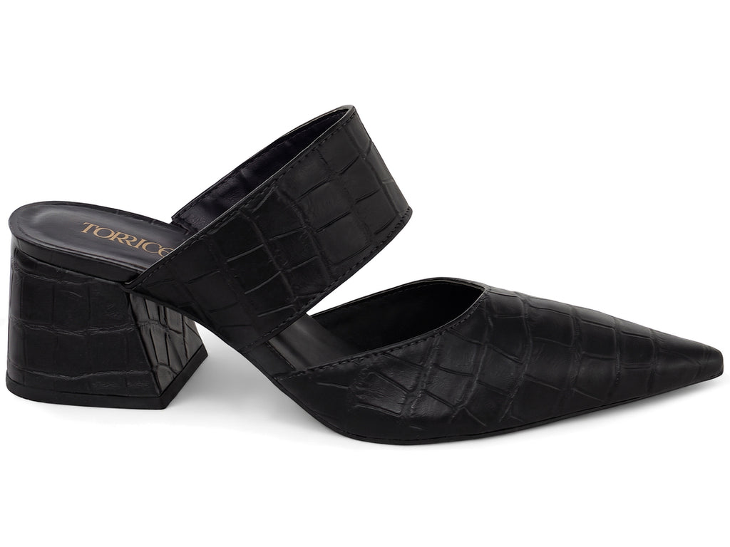 Scarpin Mule Preto Croco com Salto Bloco