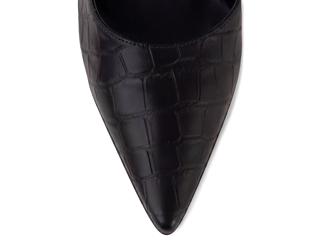 Scarpin Mule Preto Croco com Salto Bloco